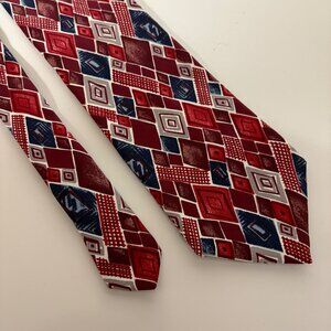 Stafford Silk Tie Red Blue Gray Geometric Diamonds Mens Necktie Office Dad Gift